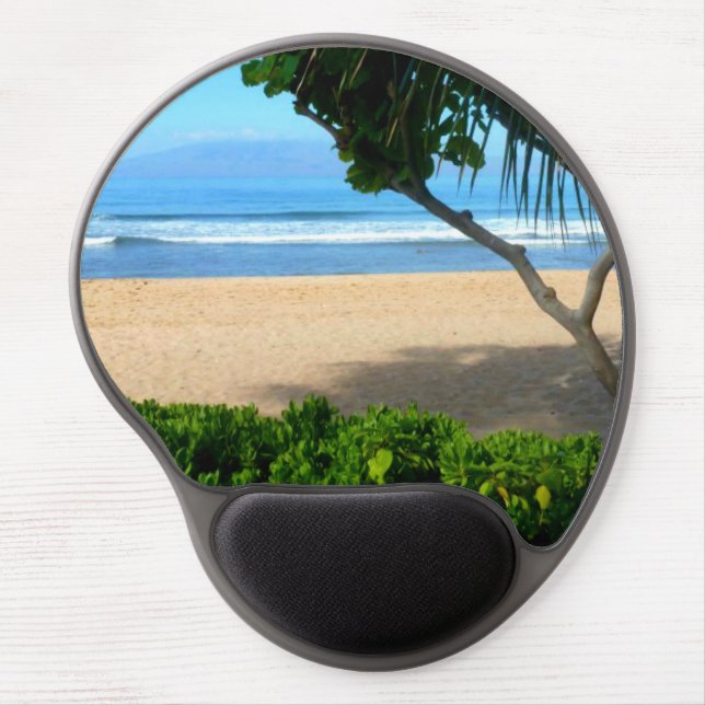 Ocean Palm Tree Beach Scene Gel Mouse Pad (Front)