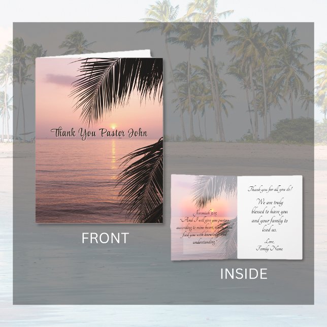 Ocean Palm Tree Pastor Appreciation Thank You Card (Ocean Palm Tree Pastor Appreciation Thank You Card)