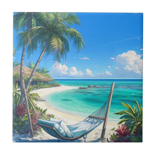 Ocean Paradise - Tropical Beach Oasis Ceramic Tile (Front)