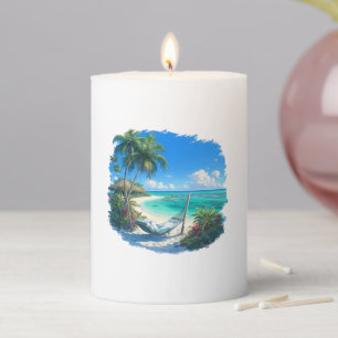 Ocean Paradise - Tropical Beach Oasis Pillar Candle