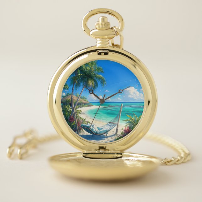 Ocean Paradise - Tropical Beach Oasis Pocket Watch (Inside)