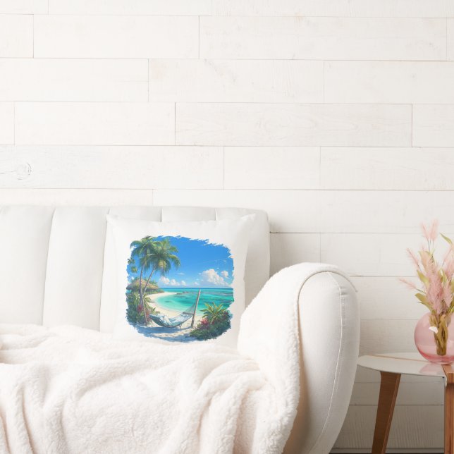 Ocean Paradise - Tropical Beach Oasis Throw Pillow (Couch)