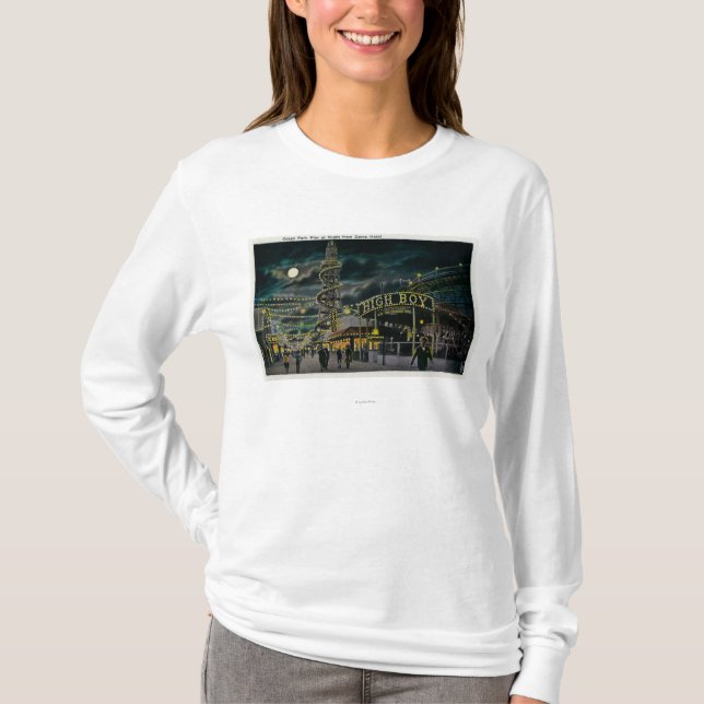 Ocean Park Pier at Night from Dome Hotel T-Shirt (Front)