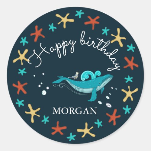 Ocean Party  Happy Birthday Monogram Sticker