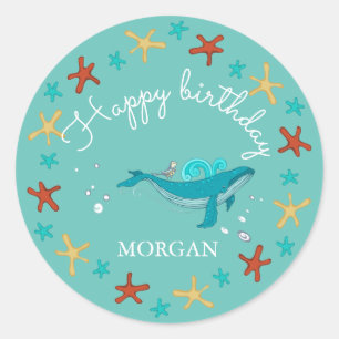 Ocean Party Happy Birthday Monogram Sticker
