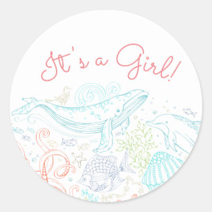 Ocean Party It's a Girl Sticker
