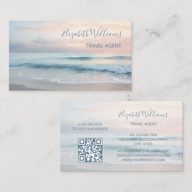 Ocean Pastel Colors  | QR Code Business Card (Front/Back)