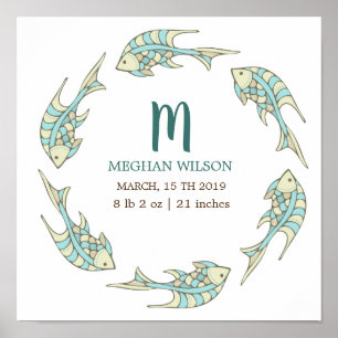 Ocean Pastel Personalized Baby Birth Poster
