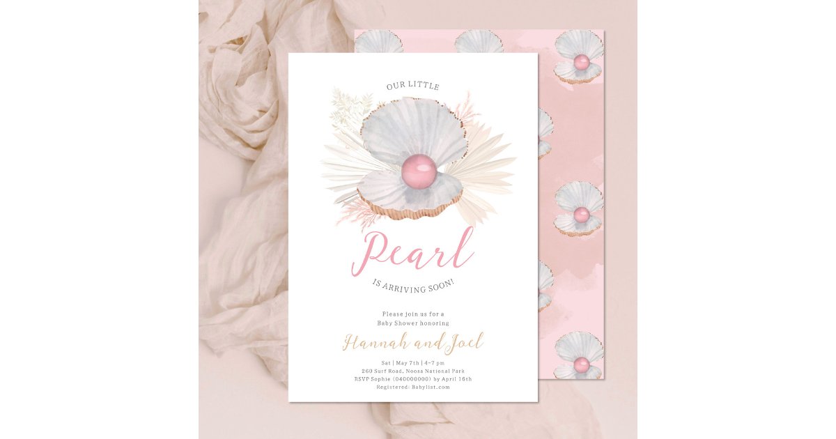 Ocean Pearl Sea Shell Pink Girl Baby Shower Invitation | Zazzle