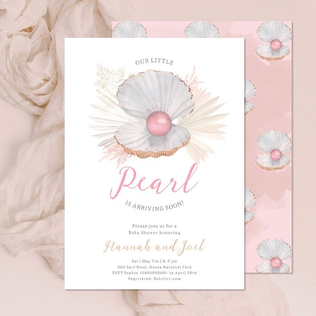 Ocean Pearl Sea Shell Pink Girl Baby Shower Invitation (Creator Uploaded)