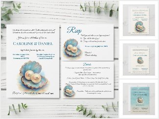 Ocean Pearl Wedding  legant Beach Shell Watercolor