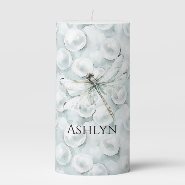 Ocean Pearls Dragonfly Pillar Candle (Front)