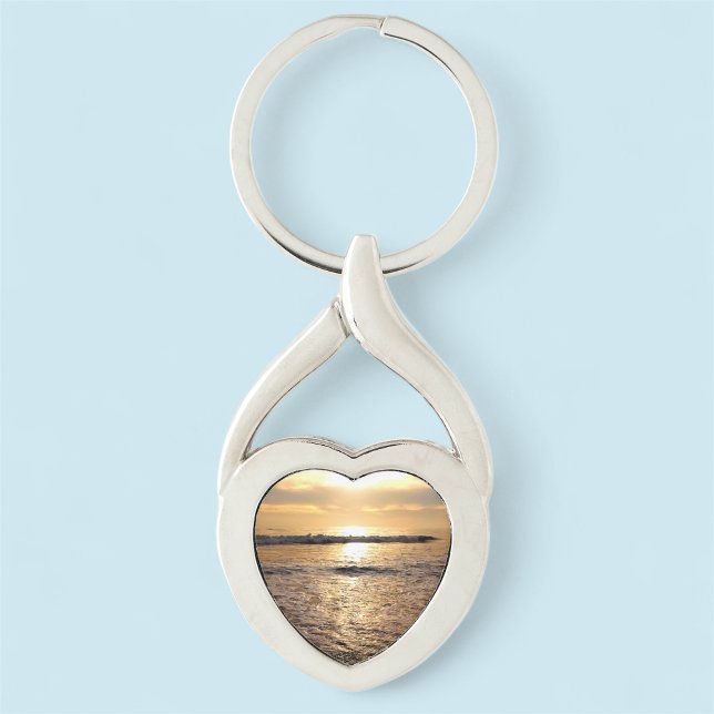 Ocean Photo Heart Shape Keychain Customizable (MISOOK Heart Photo Keychain with Ocean)