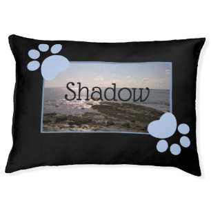Ocean Photo with Blue Paw Prints and Name Cute Pet Bed