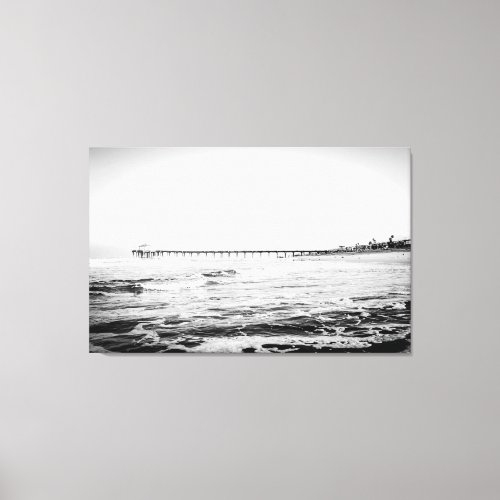 Ocean Pier Black  White Extra Large Canvas Print