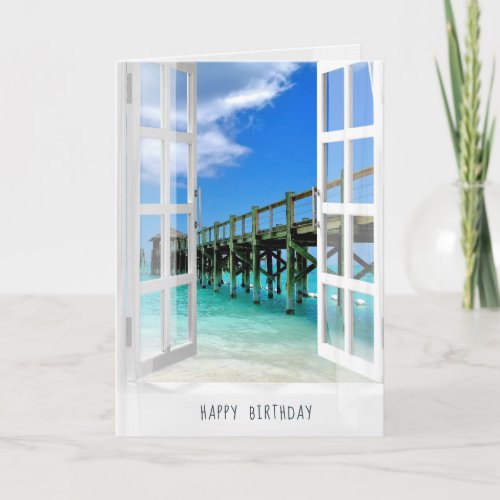 Ocean Pier view in window Card