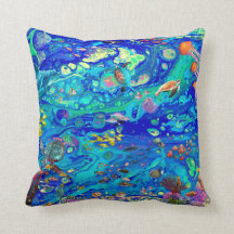 Ocean pillow, beach pillow, coral reef, dolphins,