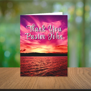 Ocean Pink Sunset Pastor Appreciation Thank You Card