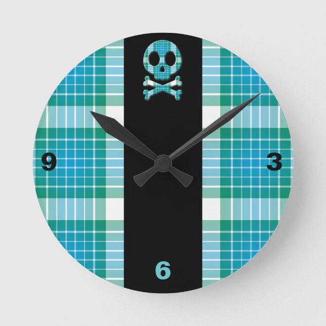 Ocean Plaid Skull Round Clock (Front)