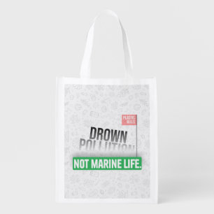 Ocean Plastic Pollution Awareness Typography Grocery Bag