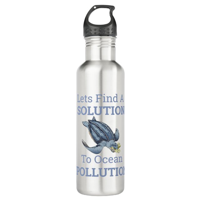 ocean pollution environmental message stainless steel water bottle (Front)
