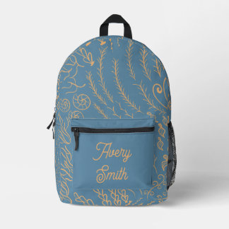 Ocean Print Backpack – Hand-Drawn Waves & Coral