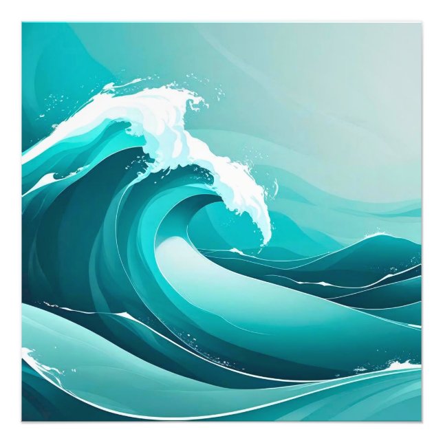 Ocean Pulse – Stylized Wave Art in Blue Tones Canv Photo Print (Front)