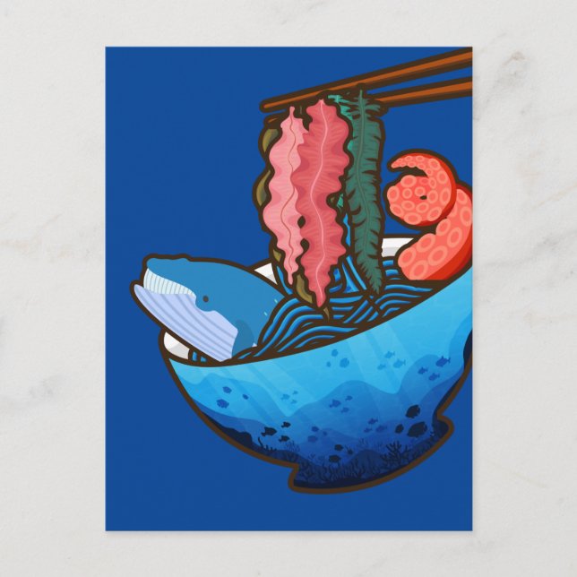 Ocean Ramen Tentacle Kelp Whale Food Nature Postcard (Front)