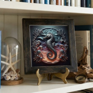 Ocean Reef & 3D Seahorse Faux Metal Ceramic Tile