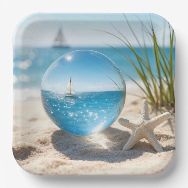 Ocean Reflection in a Lens Ball Paper Plates (Front)