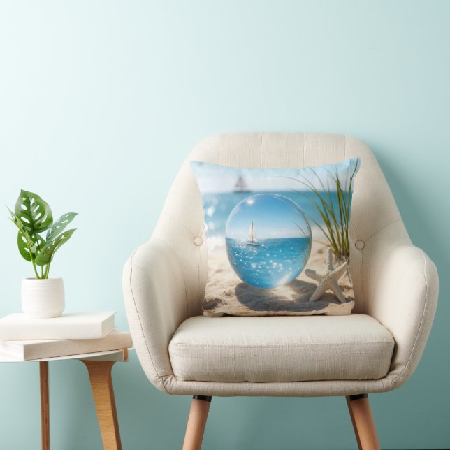 Ocean Reflection in a Lens Ball Throw Pillow (Chair)