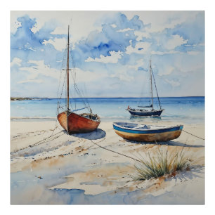 "Ocean Retreat". A Colourful Serene Boat Seascape Photo Print