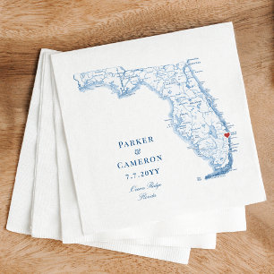Ocean Ridge Florida Map Elegant Blue Wedding Napkins
