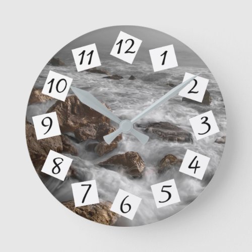 Ocean Rocks and Waves Beach Storm Round Clock