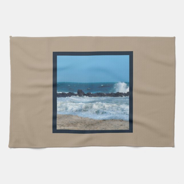 ocean rocks beach Jersey Shore kitchen towel (Horizontal)