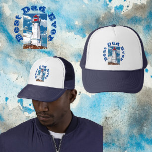 Ocean Rocks Lighthouse Best Dad Ever Father's Day Trucker Hat