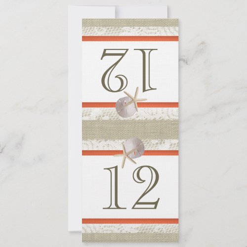Ocean Romance Burlap and Lace Coral Table Number Invite