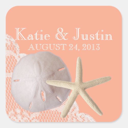 Ocean Romance Sand Dollar and Starfish Square Sticker