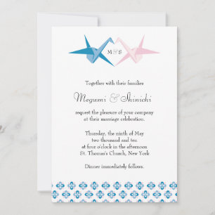 Ocean / Rose Origami Cranes Wedding Invitation