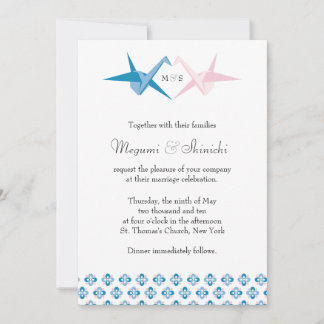 Ocean / Rose Origami Cranes Wedding Invitation