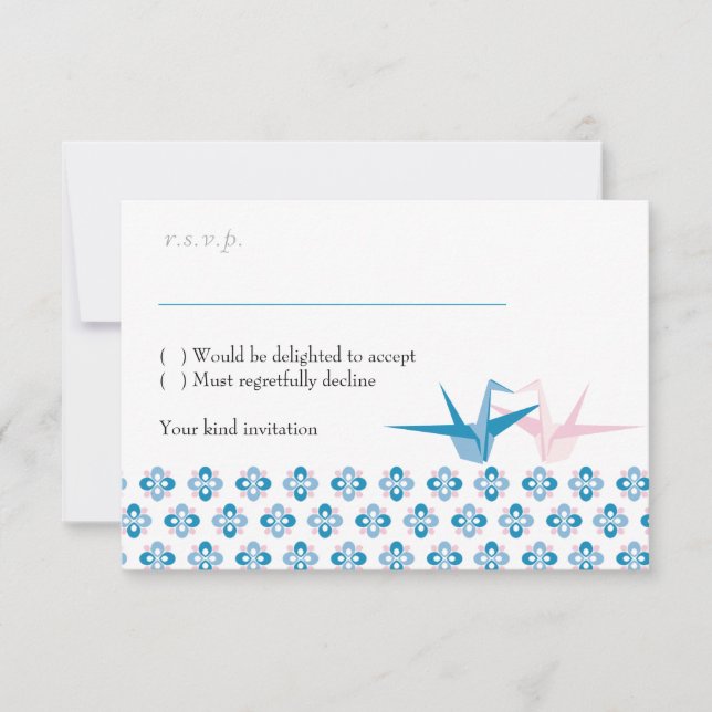 Ocean / Rose Origami Cranes Wedding RSVP Card (Front)