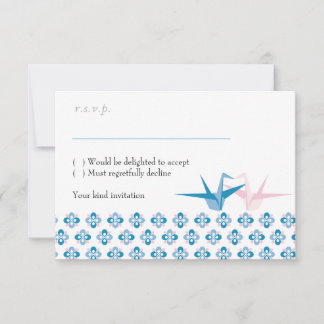 Ocean / Rose Origami Cranes Wedding RSVP Card