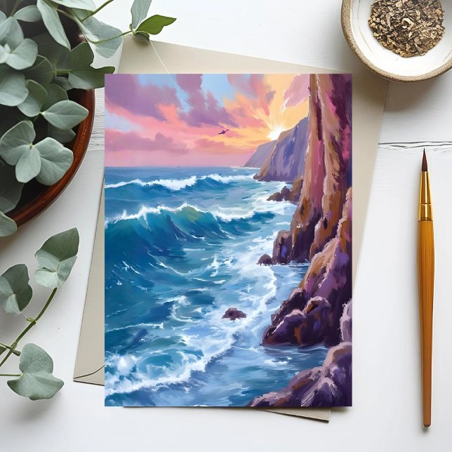 Ocean’s Breath | Rocky Sea Sunset Watercolor Card (Creator Uploaded)