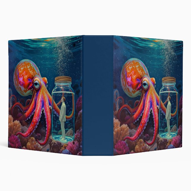 "Ocean’s Silent Captive" – Octopus Portrait 3 Ring Binder (Background)