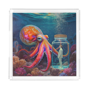 "Ocean’s Silent Captive" – Octopus Portrait Acrylic Tray