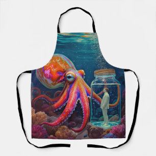 "Ocean’s Silent Captive" – Octopus Portrait Apron