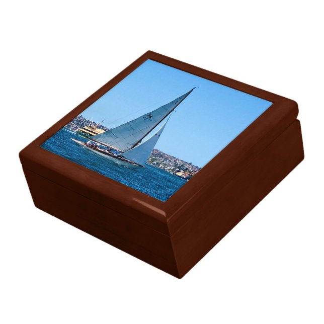 Ocean Sailboats Wooden Jewelry Keepsake Box (Side)