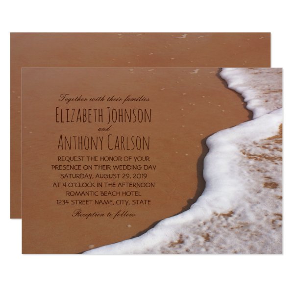 256939963136244484 Ocean Sand And Waves Beach Themed Wedding Invitation