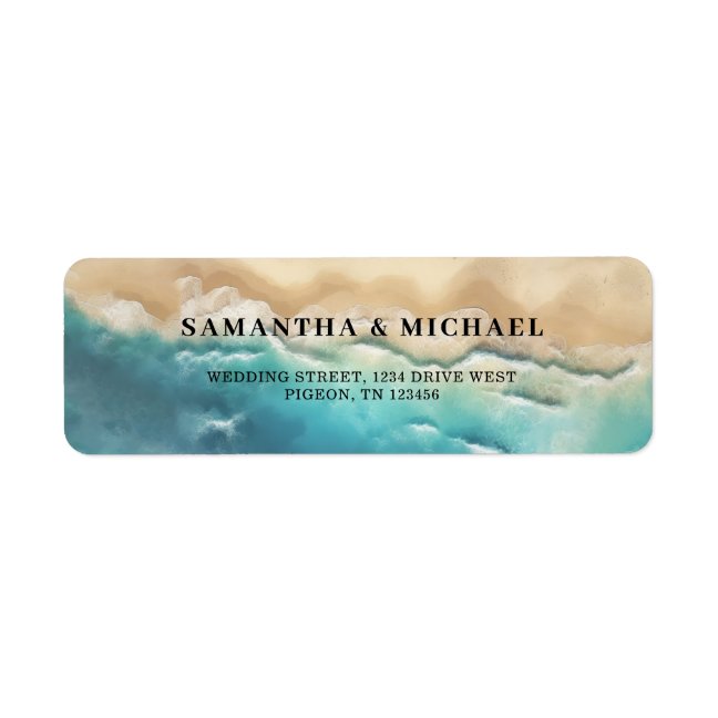 Ocean Sand Beach Blue Watercolor Wedding Label