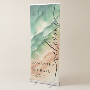 Ocean Sand Beach Wedding Monogrammed Retractable Banner